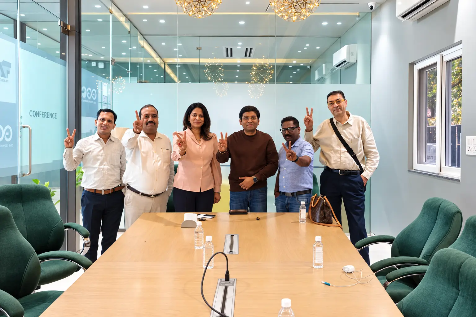 Corporate Conference Room Victory Pose