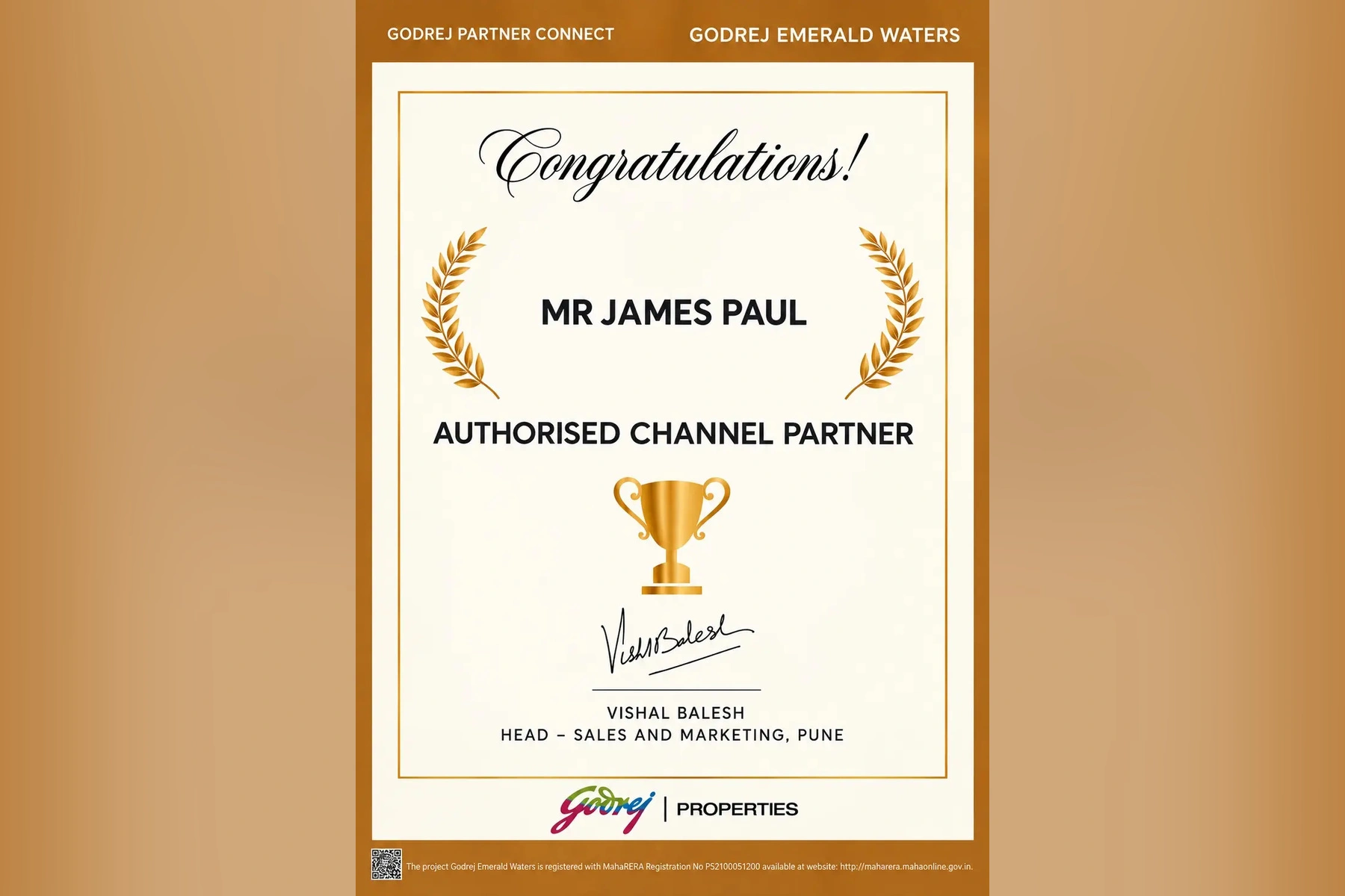 Godrej Properties Certificate